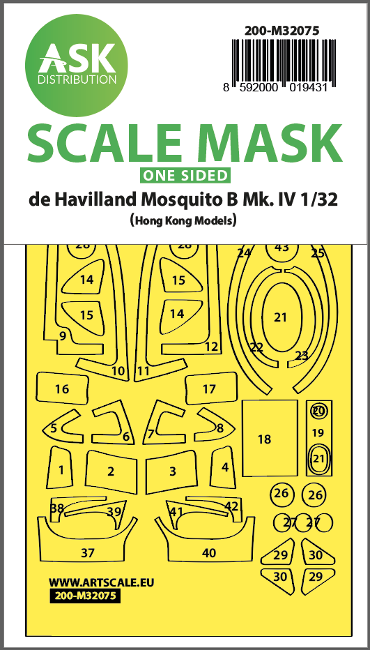 1:32 Mosquito B Mk.IV one-sided fit mask for Hong Kong Model