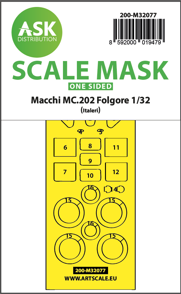 1:32 Macchi MC.202 Folgore one-sided express fit mask for Italeri