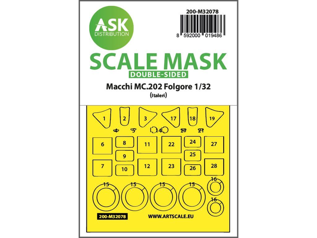 1:32 Macchi MC.202 Folgore double-sided express fit mask for Italeri
