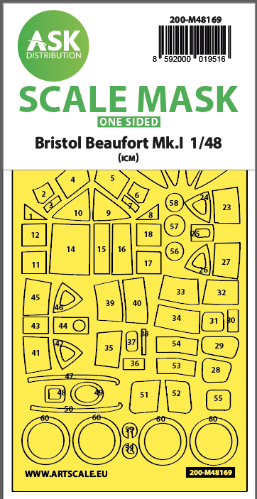 1:48 Bristol Beaufort Mk.I one-sided express fit mask for ICM