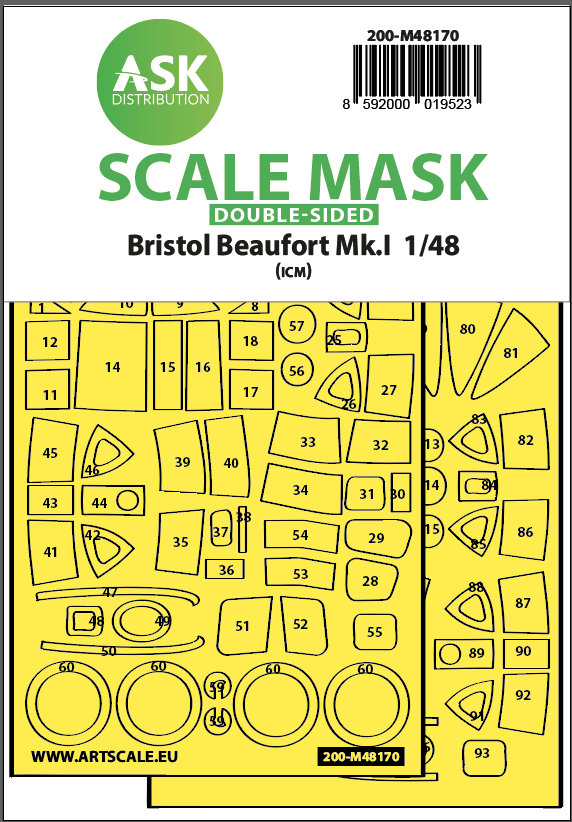 1:48 Bristol Beaufort Mk.I double-sided express fit mask for ICM