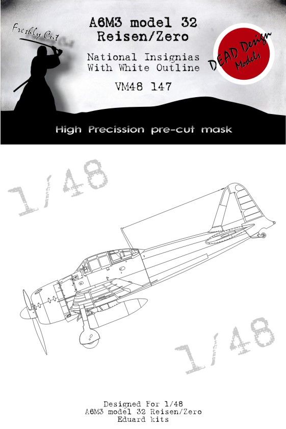 1:48 Mitsubishi A6M3 Zero m.32 National Insignia with white outline