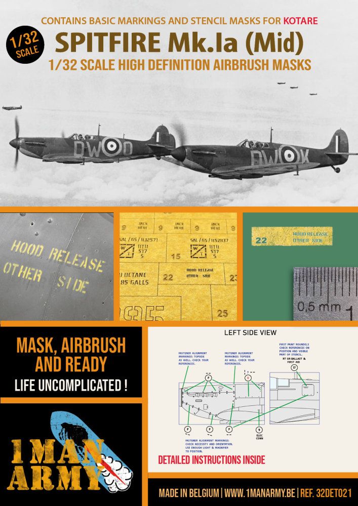 1:32 Spitfire Mk Ia (Mid) Airbrush paint mask