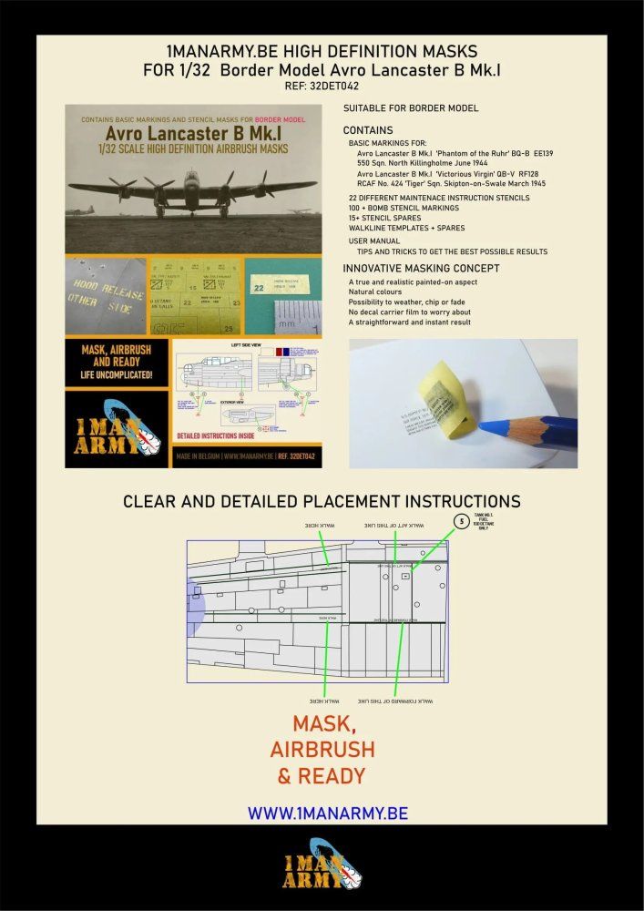 1:32 Avro Lancaster B Mk.I Airbrush paint mask