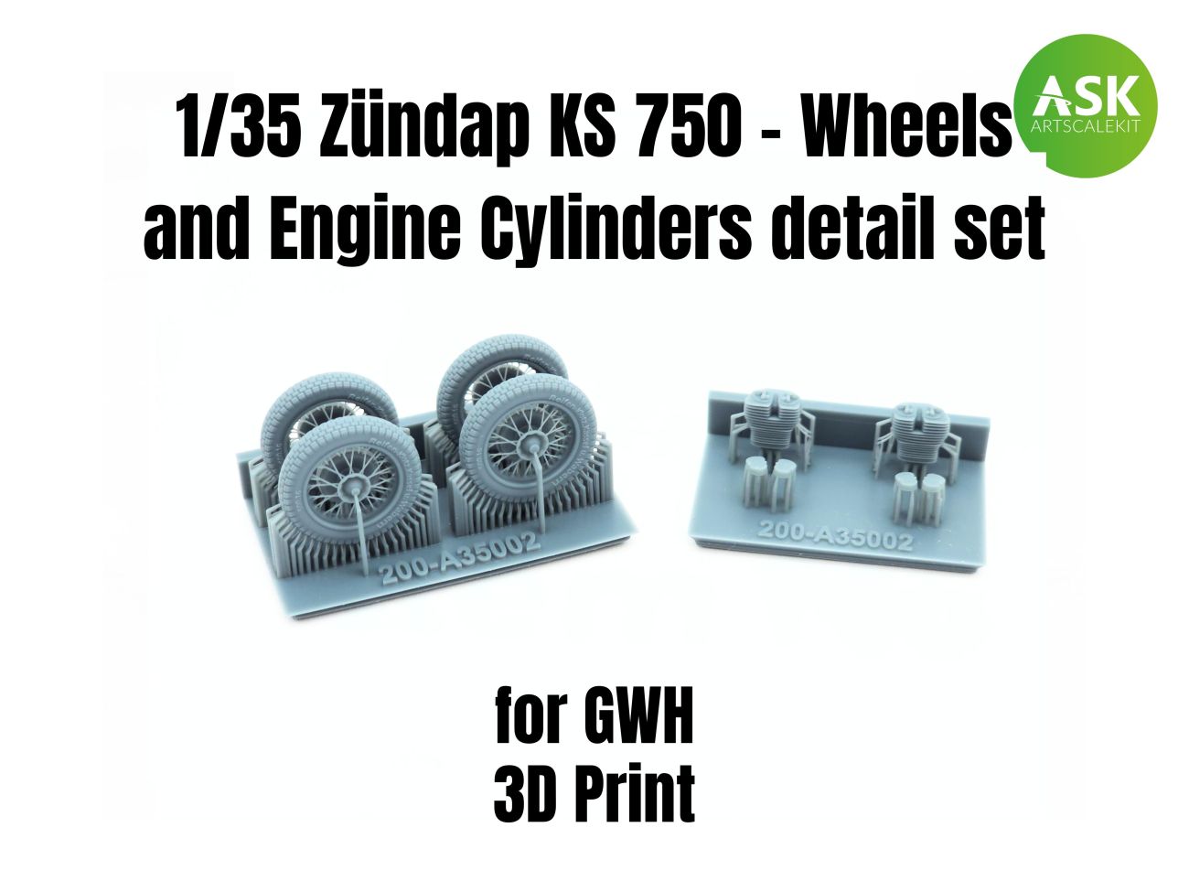 1:35 Zündap KS 750 - Wheels and Engine Cylinders detail set recommended for GWH