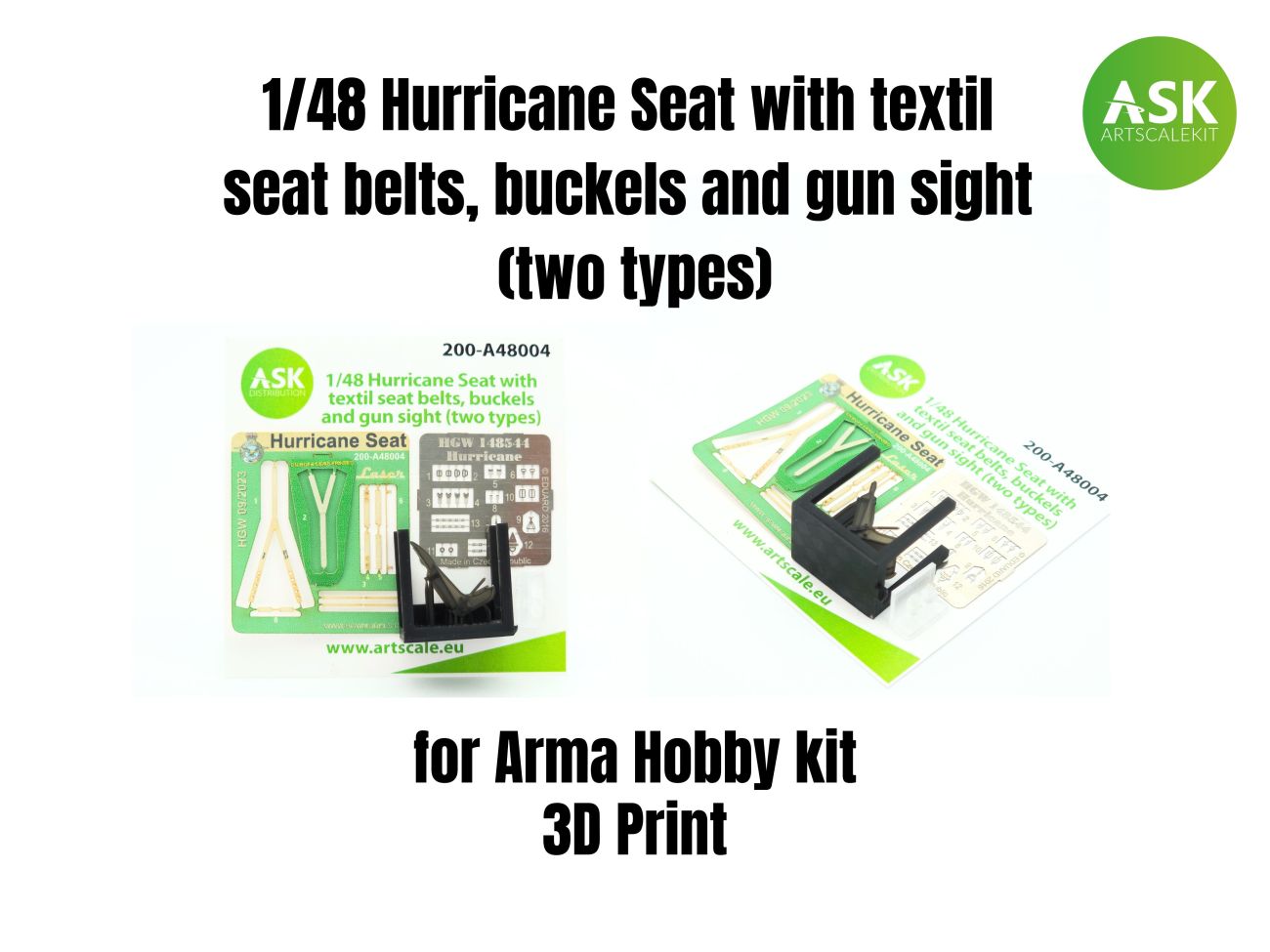 1:48 Hurricane Seat with textil seat belts, buckels and gun sight (two types)