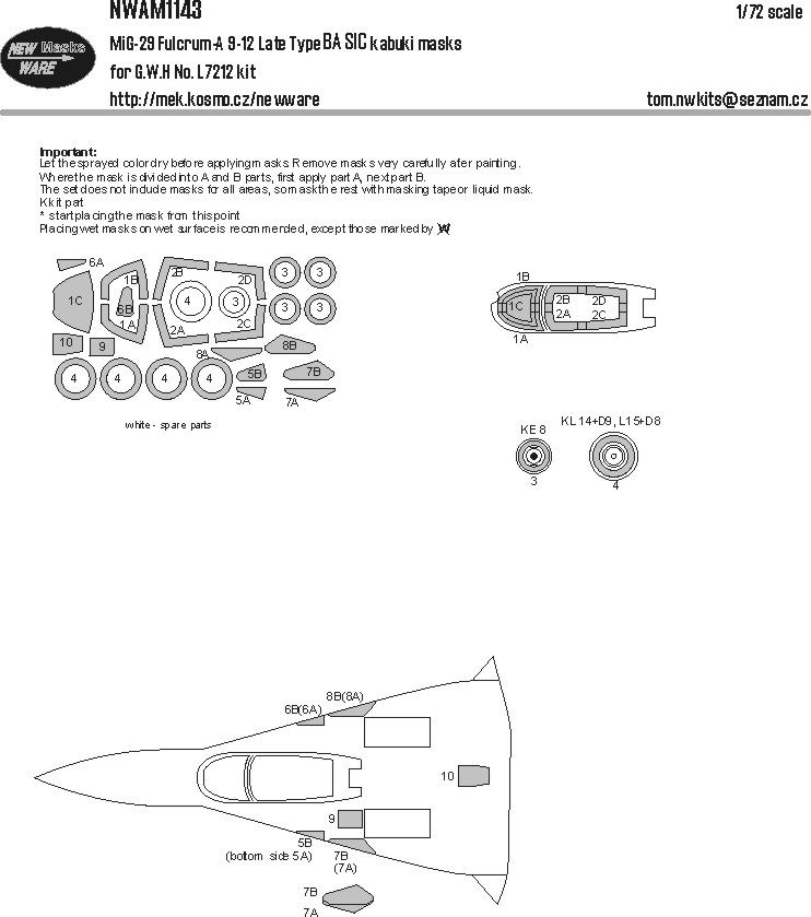 1:72 MiG-29 Fulcrum A 9-12 Late Type BASIC kabuki masks