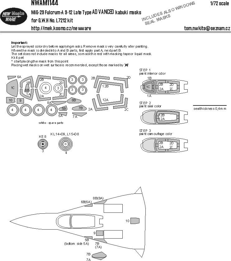 1:72 MiG-29 Fulcrum A 9-12 Late Type ADVANCED kabuki masks