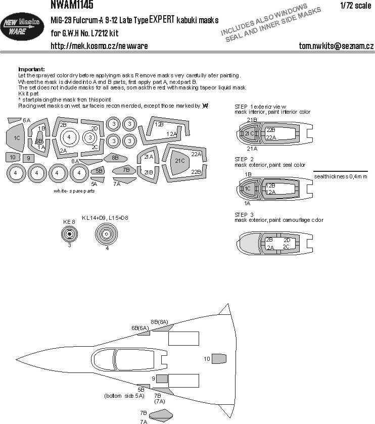 1:72 MiG-29 Fulcrum A 9-12 Late Type EXPERT kabuki masks