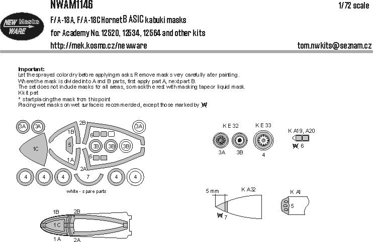 1:72 F/A-18A, F/A-18C Hornet BASIC kabuki masks