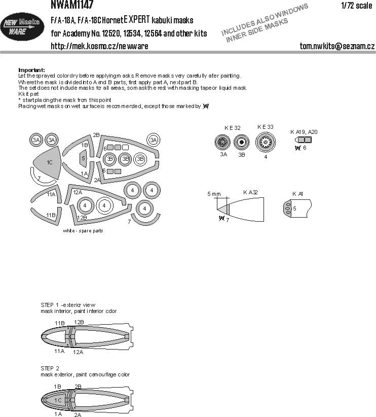 1:72 F/A-18A, F/A-18C Hornet EXPERT kabuki masks