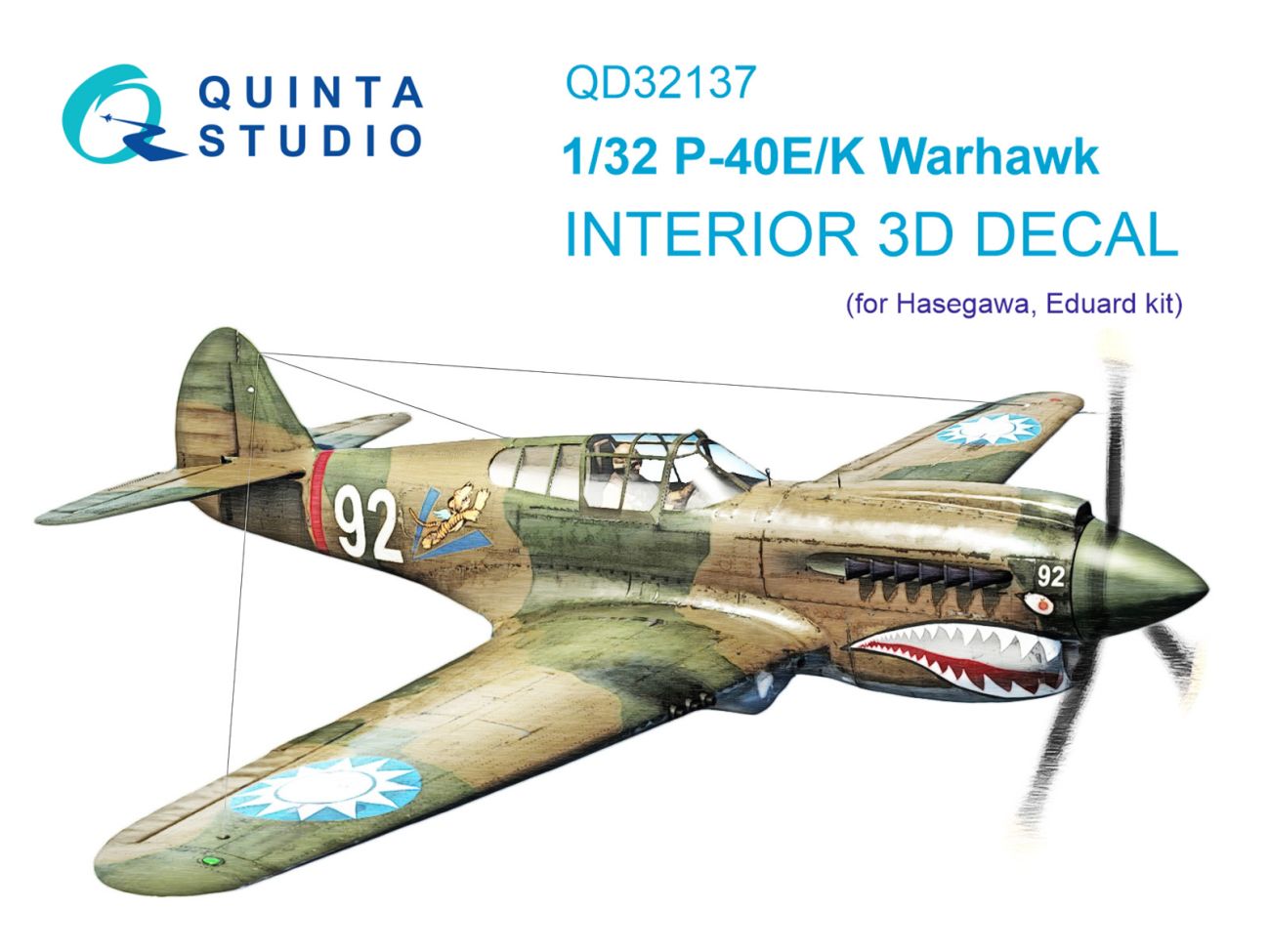 1:32 P-40E/K Warhawk 3D-Printed & coloured Interior on decal paper