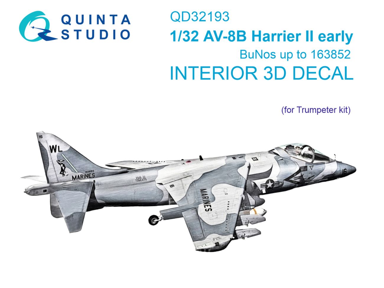 1:32 AV-8B Harrier II early 3D-Printed & coloured Interior on decal paper