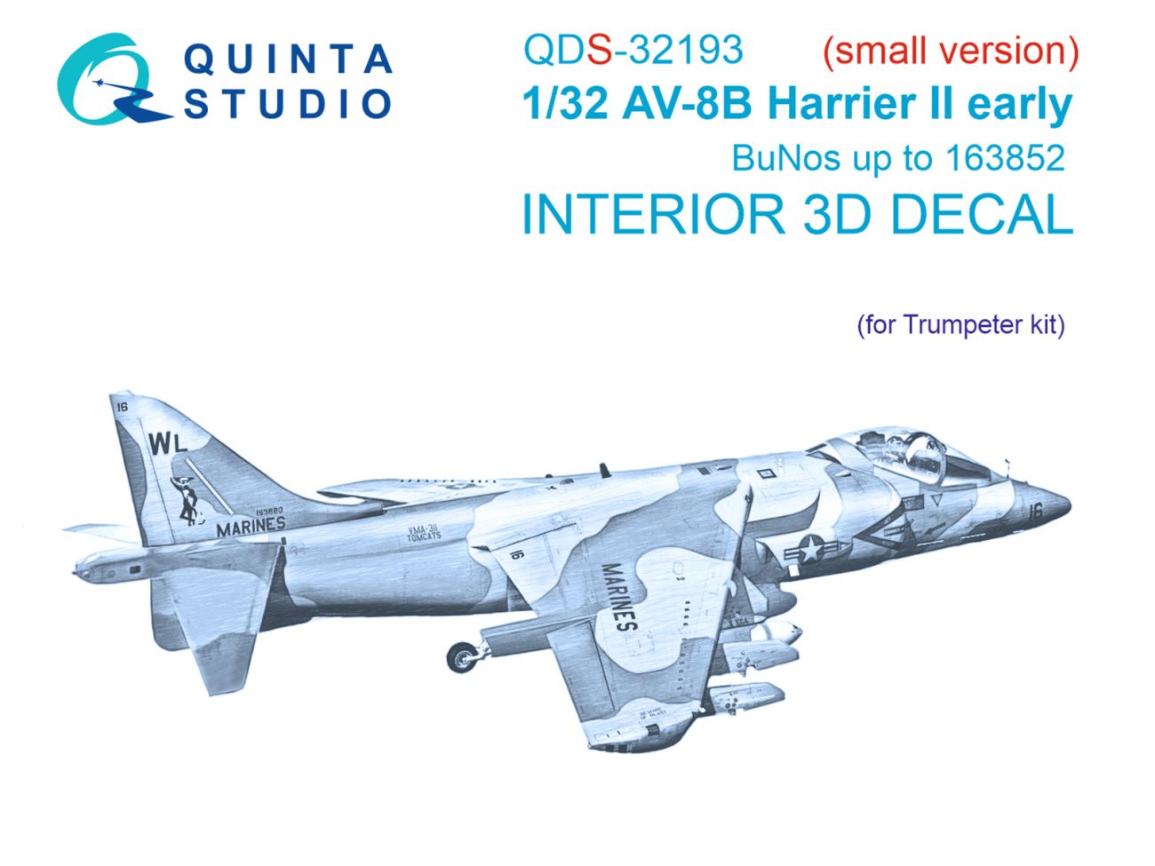 1:32 AV-8B Harrier II early 3D-Printed & coloured Interior on decal paper