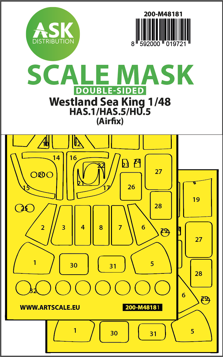 1:48 Westland Sea King HAS.1/HAS.5/HU.5 double-sided express fit mask for Airfix