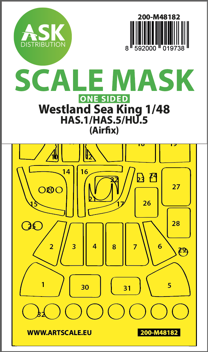 1:48 Westland Sea King HAS.1/HAS.5/HU.5 one-sided express fit mask for Airfix