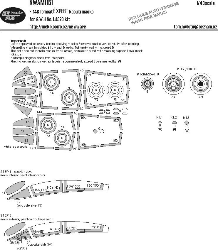 1:48 F-14B Tomcat EXPERT kabuki masks