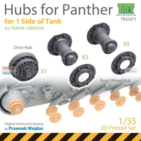 1:35 35 Hubs for Panther for 1 Side of Tank (for Takom / Dragon Kits)