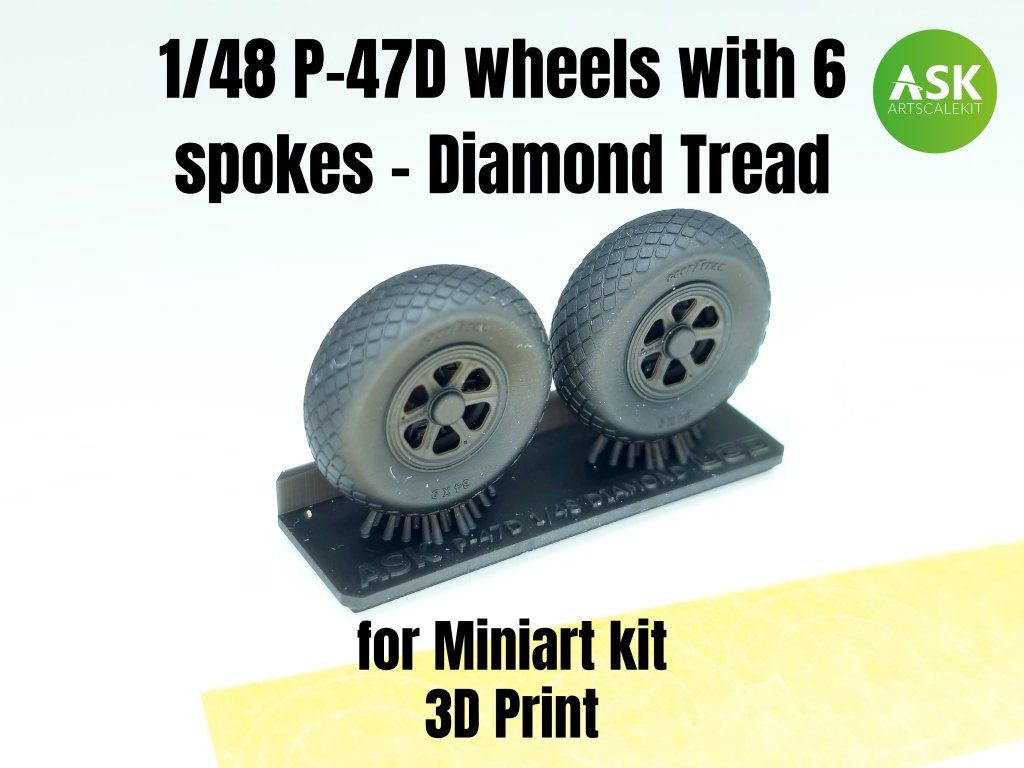 1:48 P-47D wheels with 6 spokes - Diamond Tread and masks