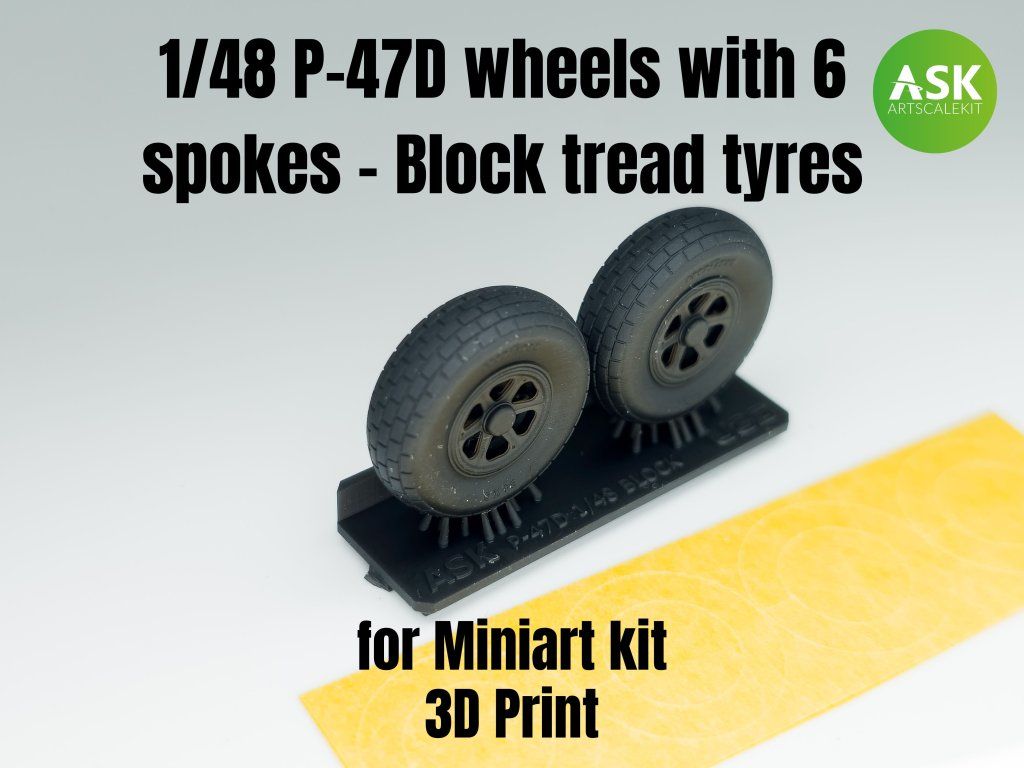 1:48 P-47D wheels with 6 spokes - Block tread tyres and masks