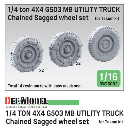 1:16 1/4 Ton 4x4 G503 MB Utility Truck - Chained Sagged Wheel Set (For Takom)
