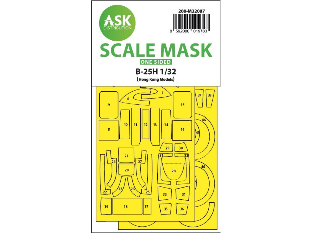 1:32 B-25H Mitchell one-sided mask for HK Models