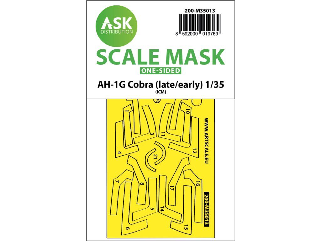 1:35 AH-1G Cobra (early/late) one-sided express fit painting mask for ICM
