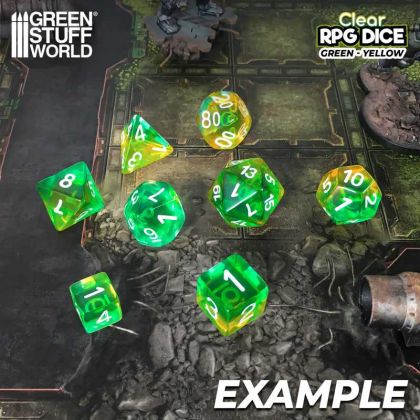 12x D6 16mm Dice - Clear Green/Yellow
