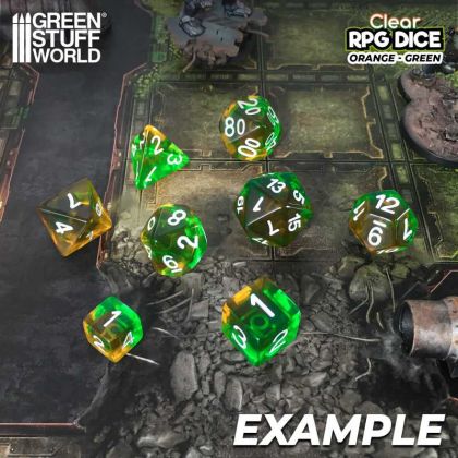 12x D6 16mm Dice - Clear Orange/Green