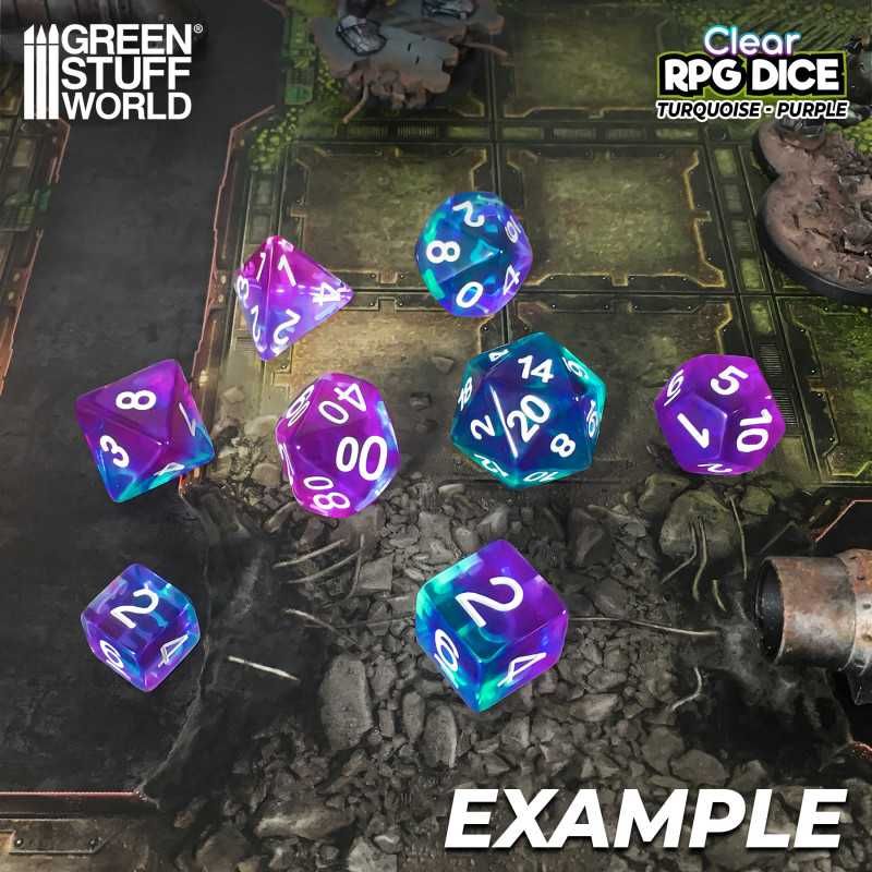 12x D6 16mm Dice - Clear Turquoise/Purple