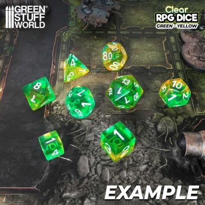 7x Mix 16mm Dice - Clear Green/Yellow