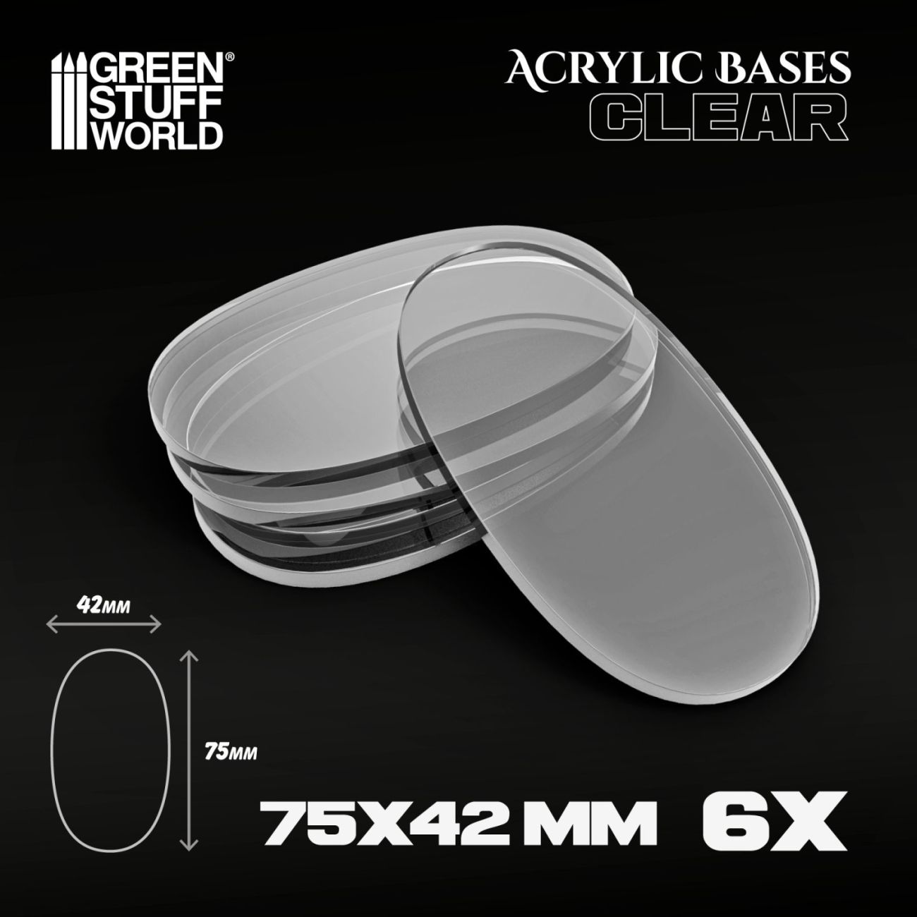 Acrylic Bases - Oval Pill 75x42mm CLEAR