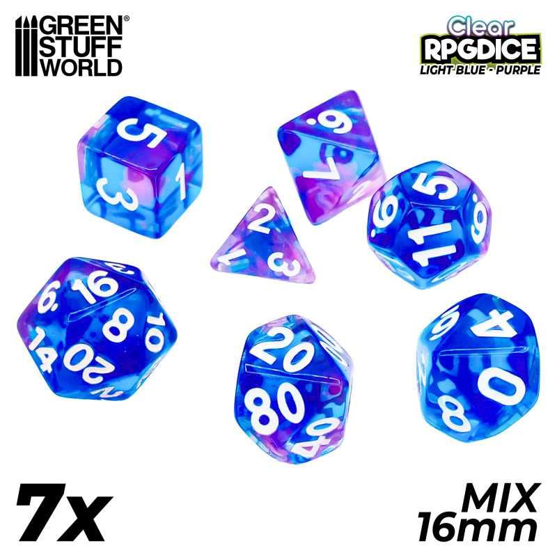 7x Mix 16mm Dice - Light Blue - Purple