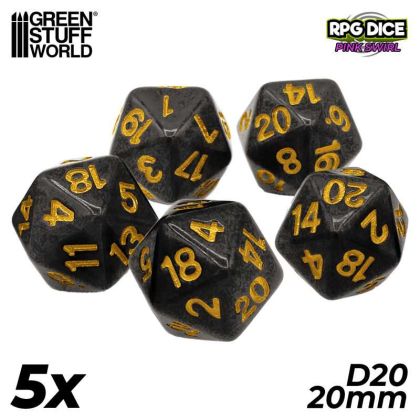 5x D20 20mm Dice - Blue - Black