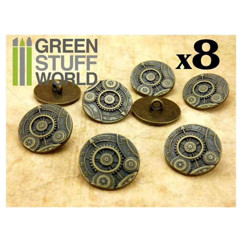 8x Steampunk Buttons GEARS MECHANISM - Bronze