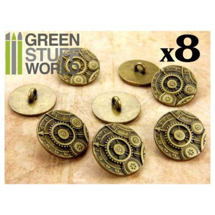 8x Steampunk Buttons GEARS MECHANISM - Antique Gold