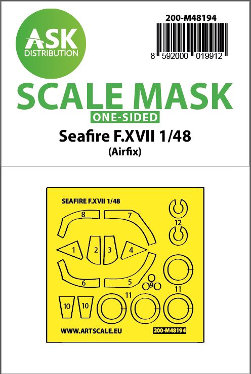 1:48 Seafire F.XVII one-sided fit and self adhesive express mask for Airfix