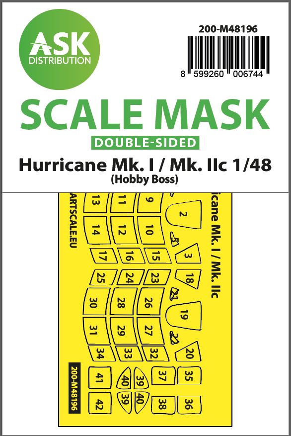 1:48 Hawker Hurricane Mk.I / Mk.IIc double-sided express fit mask for Hobby Boss