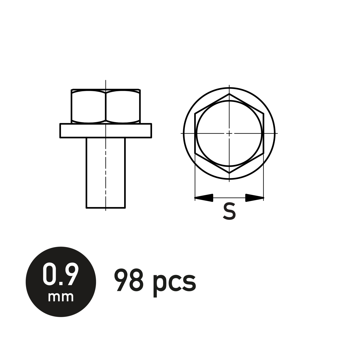 Hexagonal Bolt w/Washer 0.9 mm