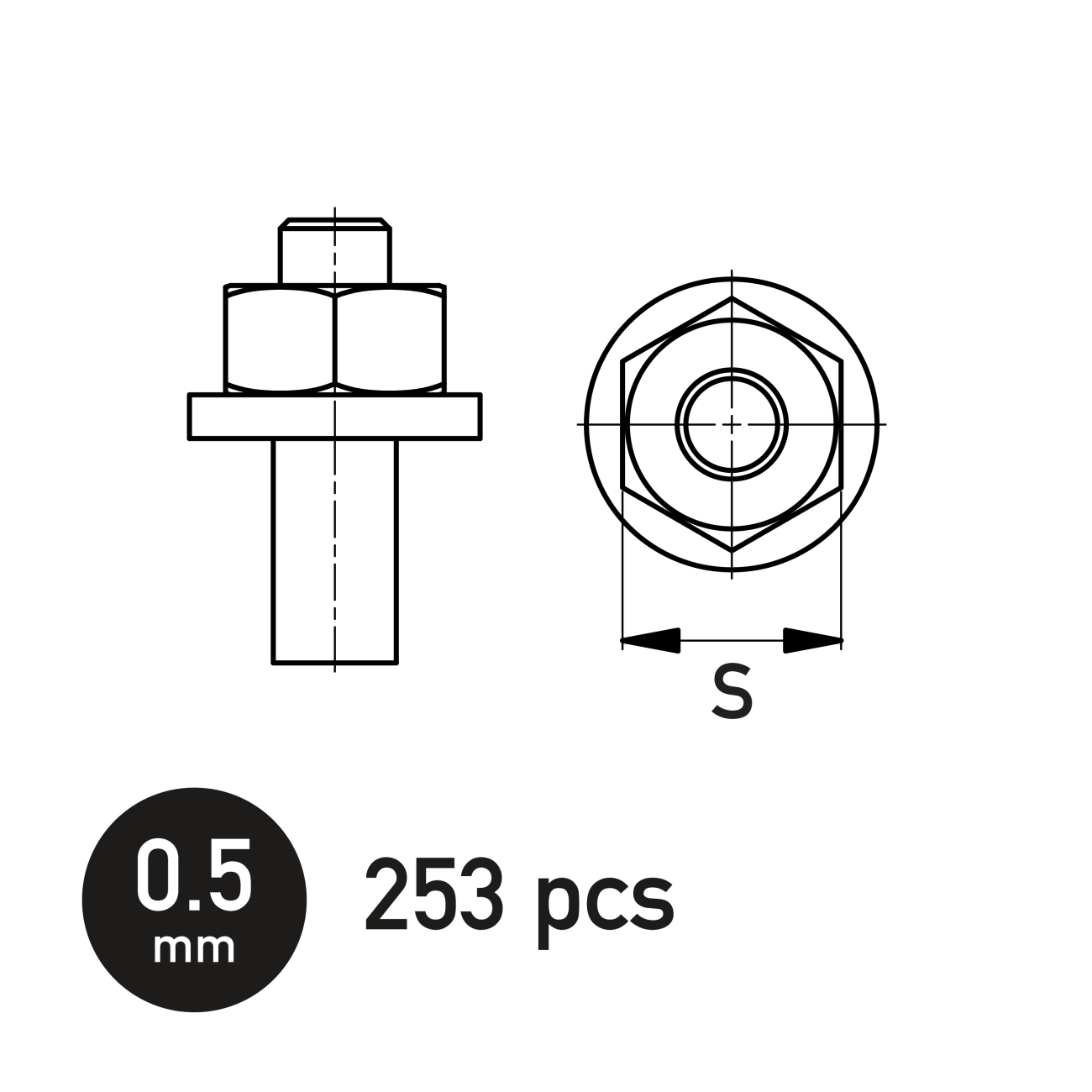 Hexagonal Nut w/Washer 0.5 mm