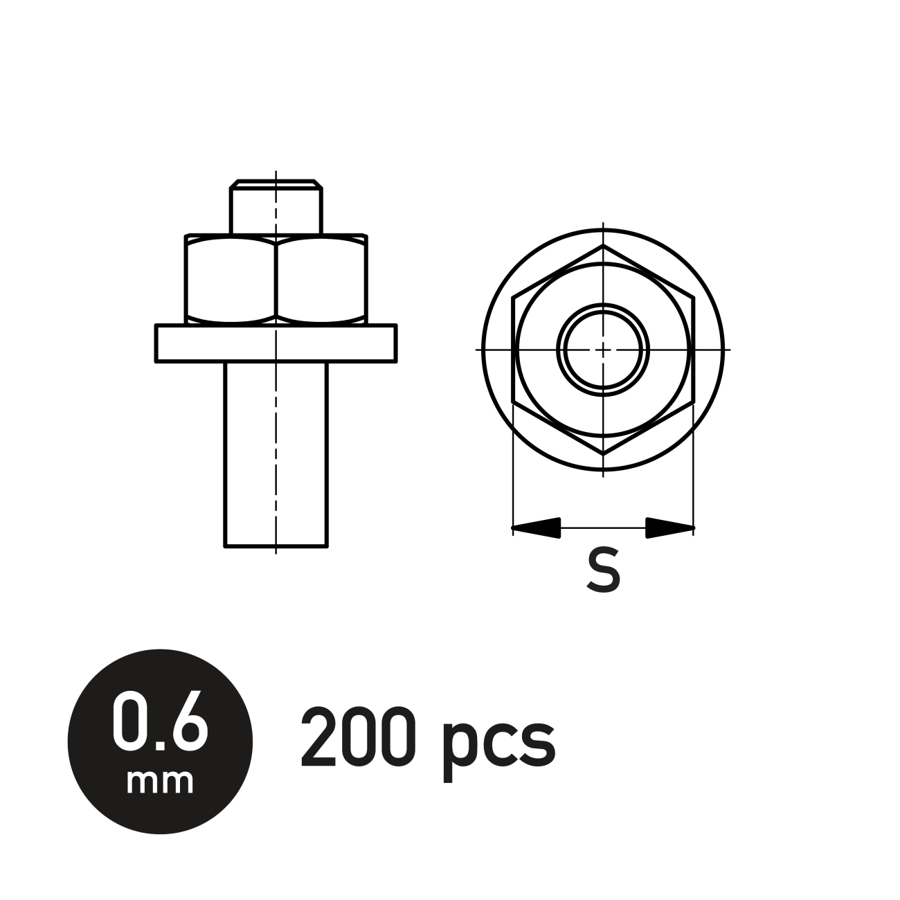 Hexagonal Nut w/Washer 0.6 mm