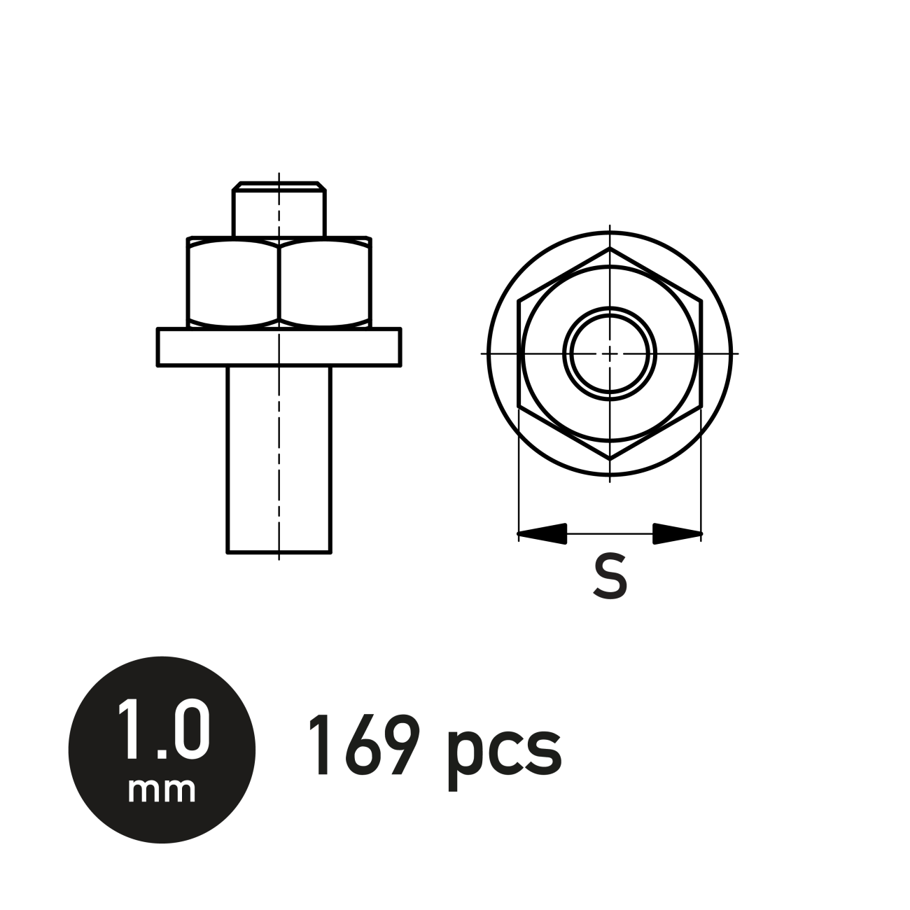 Hexagonal Nut w/Washer 1.0 mm