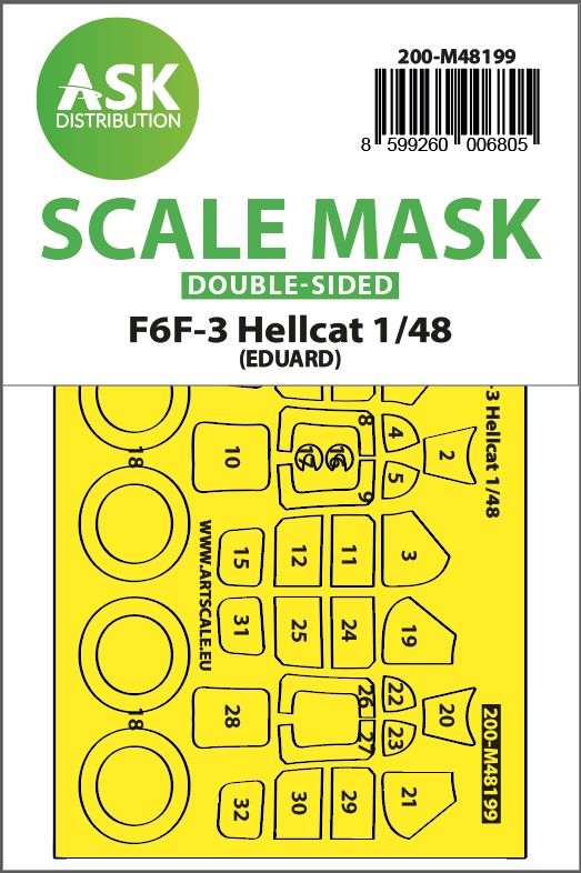 1:48 F6F-3 Hellcat double-sided express fit mask for Eduard