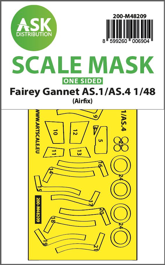 1:48 Fairey Gannet AS.1/AS.4 one-sided fit and self adhesive express mask for Airfix