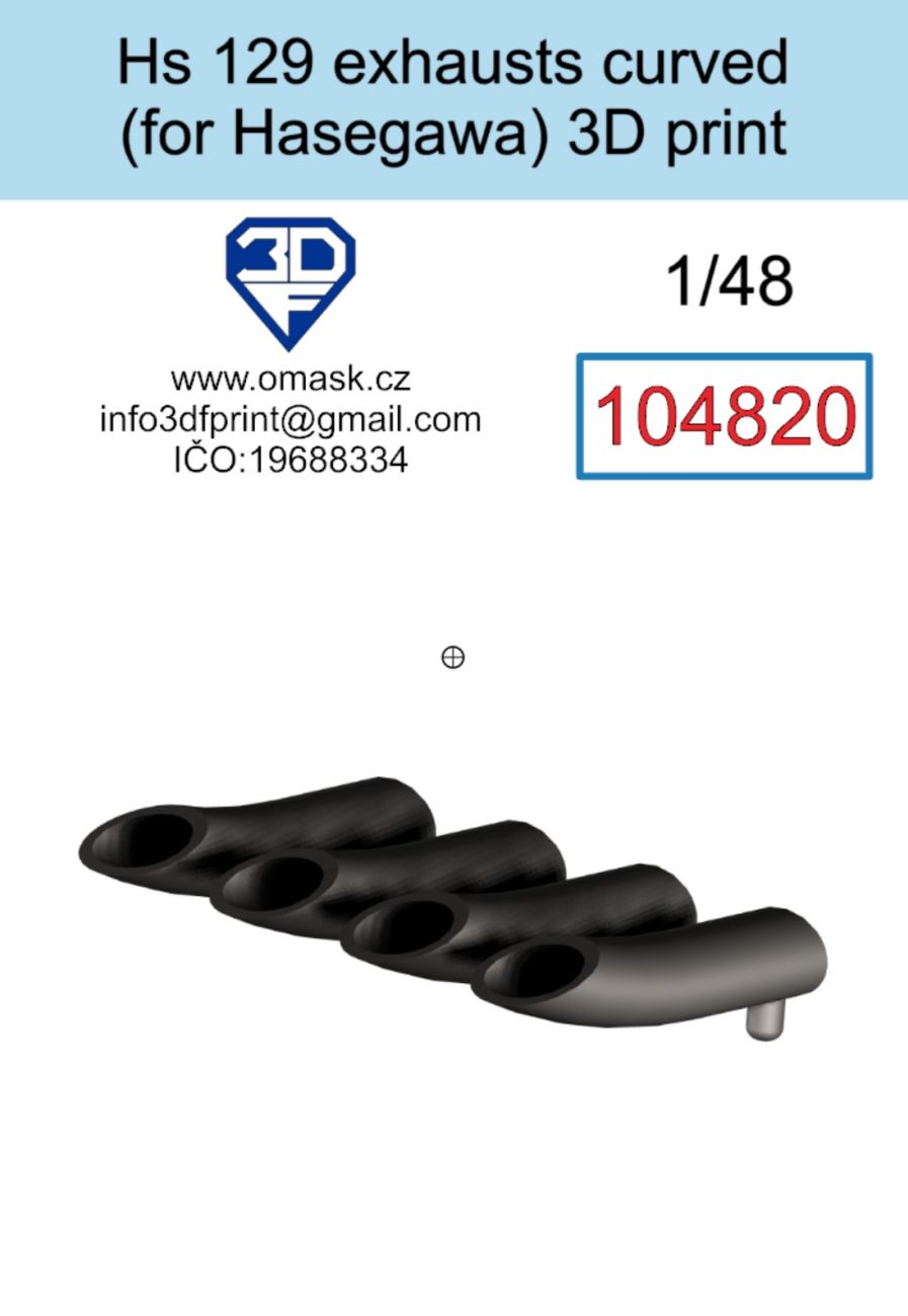1:48 Hs 129 Exhausts curved (for Hasegawa/Hobby 2000) 3D print