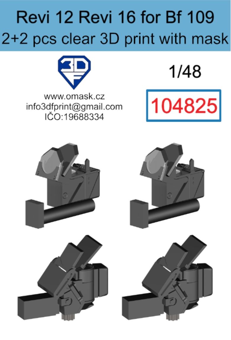 1:48 Revi 12 + Revi 16 for Bf 109 clear 3D print (2+2 pcs)