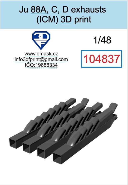 1:48 Ju 88 A/C/D exhaust 3D print (for ICM)