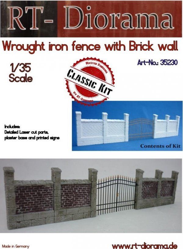 1:35 Wrought iron fence with Brickwall 