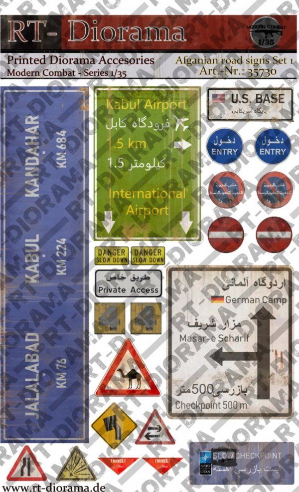 1:35 Printed Accessories: Afgahnian road signs Set No.1