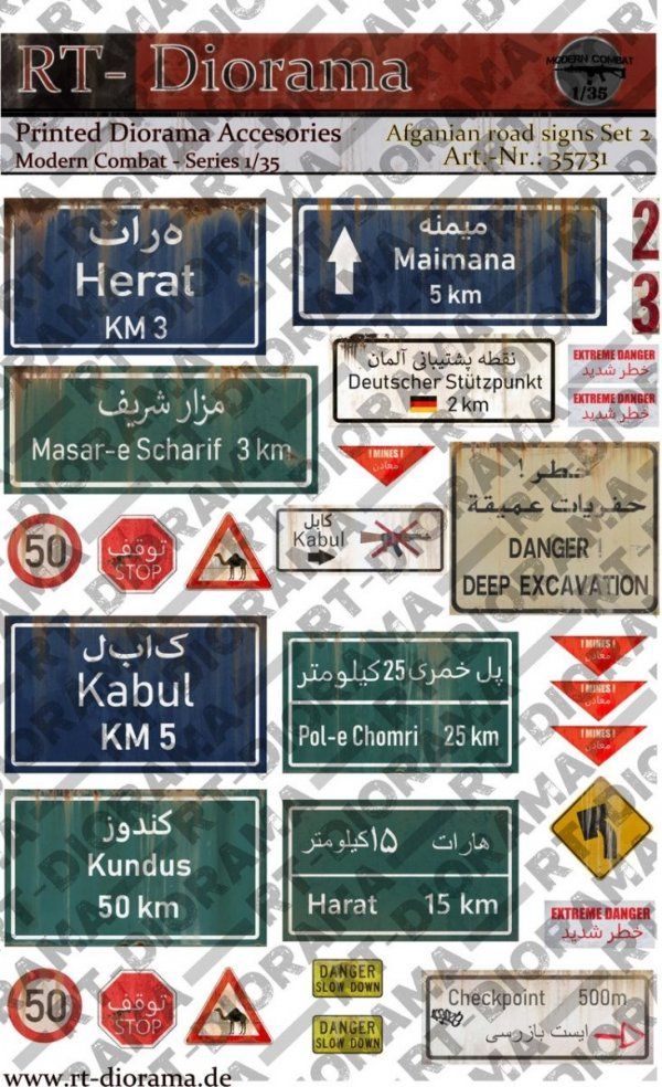 1:35 Printed Accessories: Afgahnian road signs Set No.2